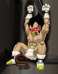 adult_baby aggressive_male angry blush bondage diaper dragon_ball drooling forced_submission gag male male_only muscular_male pacifier_gag smaller_male solo solo_male vegeta