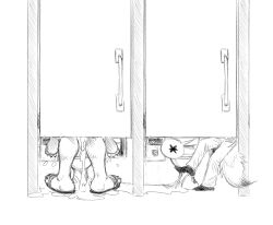 absurd_res anal anthro bathroom big_feet black_and_white bodily_fluids cum cum_everywhere cum_in_ass cum_inside cum_while_penetrated door feet genital_fluids group held_up helmeet_el_gato hi_res male male/male male_only messy nintendo penetration pokémon_(species) pokemon pokemon_(species) public public_restroom public_sex restroom_stall scorbunny sex size_difference smaller_penetrated standing standing_sex sunny_flowers video_games zed_burrows zoroark