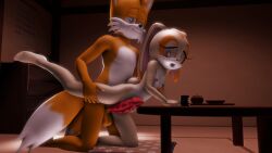 3d_(artwork) absurd_res anthro bent_over canid canine cream_the_rabbit digital_media_(artwork) duo female fox genitals hi_res lagomorph leporid male male/female mammal penis rabbit raised_leg scared sega sonic_(series) sonic_the_hedgehog_(series) sonicthebitch source_filmmaker spiked_penis spikes spikes_(anatomy) tails tails_the_fox