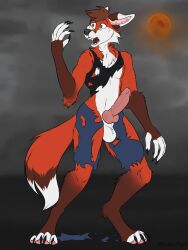 anthro canid canine clothing fox hi_res knot male mammal matthew_(oop1oop2) michi-pup solo torn_clothing transformation