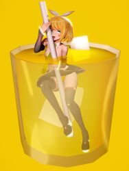 1girls 3d black_legwear black_stockings blue_eyes breasts female female_only footwear glass grin handwear kagamine_rin kemkem legwear licking looking_at_viewer necktie panties shoes short_hair skirt stockings vocaloid yellow_hair