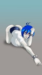 ass blue_hair breasts purple_eyes skirt_lift supernova_(artist) tiddy_(megabippy) white_body white_skin