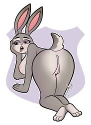 absurd_res anus disney female fur furry furry_only genitals hi_res irgramfox judy_hopps lagomorph large_breasts leporid looking_at_viewer mammal naked nude pussy rabbit simple_background solo tail tongue tongue_out zootopia