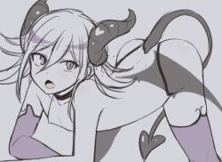 1boy ass_up danganronpa danganronpa_v3 demon demon_boy demon_horns demon_tail femboy iberico incubus looking_to_the_side male male_focus male_only oerba_yun_fang open_mouth ouma_kokichi purple_eyes solo solo_focus solo_male thighhighs