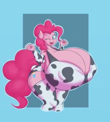 bikini breasts cow_print female female_focus female_only funble_(artist) huge_breasts hyper_breasts my_little_pony pink_body pinkie_pie_(mlp) straight_hair