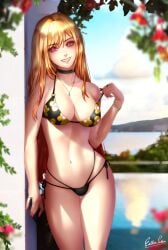 1girls bikini blonde_hair choker cleavage esther-shen gyaru kitagawa_marin large_breasts long_fingernails long_hair looking_at_viewer necklace outdoors pool sono_bisque_doll_wa_koi_wo_suru