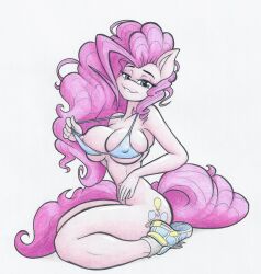 ass big_ass big_breasts bikini_top bottomless breasts female female_focus female_only flicker-show looking_at_viewer my_little_pony nipple_bulge pink_body pinkie_pie_(mlp) seductive seductive_smile shoes straight_hair teasing thick_thighs thin_waist