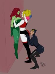 2d 3girls ass ass_grab batman_(series) big_ass big_breasts big_woman blonde_hair bodysuit catwoman clothed dc dc_comics dyed_hair female female_only gotham_city_sirens grabbing_ass green-skinned_female green_skin harley_quinn how_to_talk_to_short_people indralvspaizuri large_breasts lipstick long_hair meme multiple_girls pamela_isley poison_ivy red_hair threesome twintails wall winking winking_at_viewer yuri