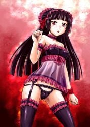 armband breasts choker erect_nipples erect_nipples_under_clothes frills garter_belt garter_belt_leggings garter_straps gate_-_jieitai_ka_no_chi_nite_kaku_tatakaeri gothic_lolita headress lingerie lolita_(fashion) lolita_fashion long_hair looking_at_viewer nipple_bulge nipples_visible_through_clothing panties perky_nipples petite petite_body petite_breasts petite_female pussy_visible_through_clothes pussy_visible_through_panties pussy_visible_through_pantsu rory_mercury sao_satoru stockings wristband young young_female young_woman