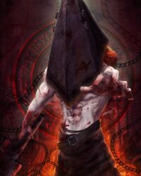 abs blood blood_stain chains killer monster muscular muscular_male pentegram pyramid_head satanic silent_hill solo weapon