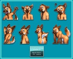 ass balls black_nose blue_background brown_body brown_ears brown_fur brown_hair brown_tail canid canine cheek_tuft chest_tuft confusion ears_back eyebrows facial_tuft fangs front_view fur genitals gesture hair hand_behind_head happy leaning leaning_forward mammal maned_wolf multiple_images narrowed_eyes neck_tuft orange_body orange_fur orange_tail penis penis_tip pink_tongue pivoted_ears presenting presenting_hindquarters red_penis sad short_hair simple_background telegram_stickers tongue tongue_out tuft waving white_balls white_body white_eyebrows white_fur white_inner_ear white_sheath white_tail yookie