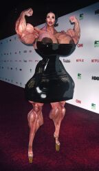 areola_slip dress extreme_muscles flexing futanari high_heels huge_breasts large_areolae latex_dress long_penis mature_female muscular muscular_female muscular_futanari penis penis_under_clothes penis_under_dress second_life self_upload smile thesusman