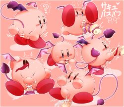 blue_eyes bodily_fluids cum cum_in_mouth cum_in_pussy cum_inside duo female genital_fluids genitals hi_res humanoid_genitalia humanoid_penis incubus japanese_text kirby kirby_(series) looking_pleasured male male/female nintendo not_furry oral penetration penis pink_body presenting presenting_pussy pussy text tongue tongue_out vaginal_penetration video_games waddling_head waioi wings