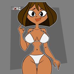 1girls big_breasts bikini black_body carazar_zone courtney_(tdi) pac-man_eyes smile solo_female thin_waist total_drama_island