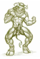 1boy animal_genitalia animal_penis anthro armpit_hair big_muscles bodily_fluids body_hair bovid bovine cidius equine_penis european_mythology genital_fluids genitals greek_mythology hooves horn human hybrid_genitalia hybrid_penis male male_only mammal mid_transformation minotaur muscular muscular_male mythology neck_tuft nipples penis precum precum_string sheath solo solo_male sweat tuft