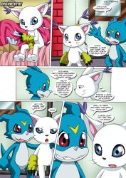 1boy 1girls bbmbbf bed bedroom comic comic_page digihentai digimon female gatomon gatomon_in_heat_2 male palcomix veemon