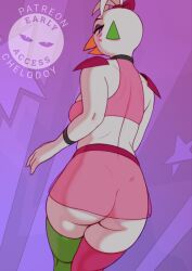 1futa animated anthro anus ass back back_view backsack balls bent_over bottomless bottomless_skirt breasts chelodoy clothed clothing cock-tail color colored five_nights_at_freddy's five_nights_at_freddy's:_security_breach fnaf foreskin futa_only futa_sans_pussy futanari glamrock_chica_(fnaf) looking_back microskirt miniskirt mostly_clothed no_panties paid_reward patreon_reward penis presenting presenting_hindquarters scottgames see-through_clothing skindentation small_penis small_penis_futa solo solo_futa surprise_futa thighhighs transparent_clothing uncut watermark