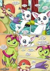 3girls bbmbbf comic comic_page digihentai digimon female female_only floramon gatomon gatomon_in_heat_2 multiple_girls palcomix palmon sex_toy strap-on