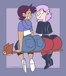 2girls amity_blight ass ass_to_ass big_ass big_butt booty_shorts bubble_ass bubble_butt canon_couple disney disney_channel fat_ass fat_butt female female_only luz_noceda multiple_girls mythabyss purple_hair source_request the_owl_house year_request