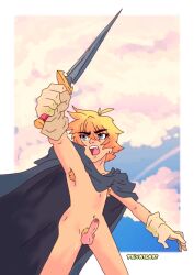 armpit_hair blonde_hair blue_eyes deltora_quest erection gay lief open_mouth penis pubic_hair testicles yaoi