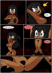 2girls anus_peek ass black_hair black_pubic_hair blue_eyes breasts bright_darkness butt collar comic comic_page command_spell control_collar dark-skinned_female dark-skinned_male darkness demons dialogue hairy_pussy legs_held_open magic multiple_girls nipples pubic_hair pussy red_eyes shadow spread_legs spreading_legs tentacle tentacle_bondage tentacles_everywhere unseen_character unshaved_pussy witchcraft xierra099