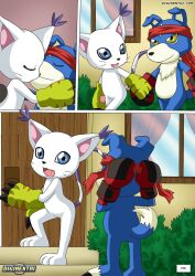 1boy 1girls bbmbbf comic comic_page digihentai digimon female gaomon gatomon gatomon_in_heat_2 kissing male male/female palcomix