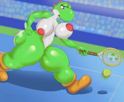 1girls anthro ass ball big_ass big_breasts big_butt big_nipples big_thighs blue_eyes blush bodily_fluids breasts bubble_ass bubble_butt busty butt curvy detailed_background female female_only goldcrustedchicken green_body half-closed_eyes mario_(series) mario_tennis multicolored_body nintendo nipples open_mouth playing shoes solo sweat tail tennis tennis_ball tennis_court tennis_racket thick thick_arms thick_ass thick_butt thick_hips thick_thighs two_tone_body video_games white_body yoshi