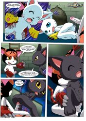 1boy 2girls anal anal_sex anus ass balls bbmbbf blackgatomon breasts comic comic_page cum cum_in_ass cum_inside digihentai digimon female gatomon gatomon_in_heat male male/female mikemon palcomix penis pussy sex small_breasts