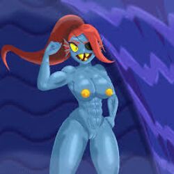 anthro breasts eye_patch eyepatch female female_only fish jpeg_artifacts low_quality low_res lowres muscular muscular_female nude pussy red_hair saucyspagooty solo solo_female undertail undertale undyne yellow_nipples yellow_sclera