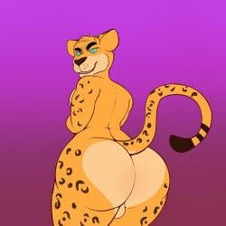 anthro ass backsack balls big_butt blue_eyes deancrazz derickk76 felid genitals hi_res leopard looking_at_viewer male mammal pantherine simple_background solo