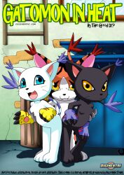 1boy 2girls bbmbbf blackgatomon comic comic_cover digihentai digimon female gatomon gatomon_in_heat male mikemon palcomix