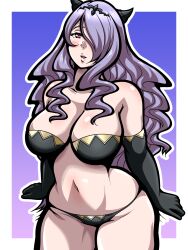 1girls bare_shoulders bare_thighs black_panties bra breasts camilla_(fire_emblem) cleavage elbow_gloves female female_only fire_emblem fire_emblem_fates gloves hair_over_one_eye horns inabakun00 large_breasts long_hair long_purple_hair looking_at_viewer nintendo open_mouth panties purple_eyes purple_hair purple_hair_over_one_eye smile solo thighs underwear very_long_hair