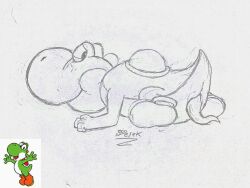 anthro clothing derekdragon feral footwear genitals hi_res male mario_(series) nintendo penis pose scalie shoes sketch solo video_games yoshi