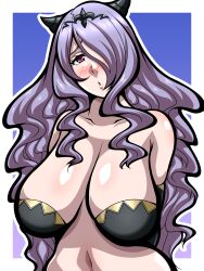 1girls bare_shoulders bra breasts camilla_(fire_emblem) cleavage elbow_gloves female female_only fire_emblem fire_emblem_fates gloves hair_over_one_eye horns inabakun00 large_breasts long_hair long_purple_hair looking_at_viewer nintendo purple_eyes purple_hair purple_hair_over_one_eye solo underwear upper_body very_long_hair