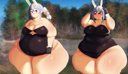 1girls 2022 bbw belly belly_bulge big_breasts blush bottom_heavy braided_hair braided_twintails breasts bunny_ears bunnysuit chubby chubby_female eyebrows_visible_through_hair female female_focus gloves hips hololive hololive_fantasy hololive_japan jaykuma plump shy solo solo_female solo_focus thick_thighs thighs tummy usada_pekora virtual_youtuber wide_hips