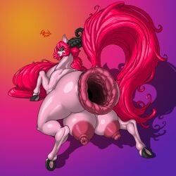 1:1 absurd_res anus areola ass big_areola big_breasts big_butt big_nipples black_horn bodily_fluids breasts crotch_breasts crotchboobs digital_drawing_(artwork) digital_media_(artwork) ehri_(rashchaos) equid equine fan_character fantasy female feral gaping gaping_anus genitals gradient_background hair hi_res hooves horn horse huge_areola huge_breasts huge_butt huge_nipples hyper hyper_genitalia long_hair long_horn long_tail looking_at_viewer mammal muscular muscular_female muscular_feral nipples open_mouth pink_anus pink_areola pink_body pink_hair pink_nipples pink_tail pony presenting presenting_anus presenting_hindquarters rashchaos shadow signature simple_background solo sploot stretched_anus tongue