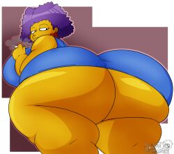 2022 big_ass big_breasts big_butt cigarette digital_media_(artwork) fat_ass female female_only huge_ass huge_butt masterj291 selma_bouvier simple_background smoking the_simpsons