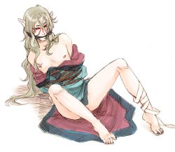 1boy artist_request barefoot bondage bondage bound facial_mark feet full_body gag kusuriuri_(mononoke) long_hair male_focus mononoke nail_polish solo tagme toenail_polish toenails toes white_background