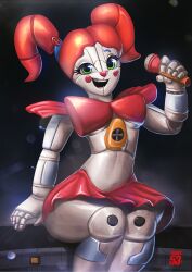 adry53 animatronic baby_(fnafsl) bowtie breasts circus_baby circus_baby_(fnaf) clothed clothing female five_nights_at_freddy's five_nights_at_freddy's:_sister_location hair microphone robot scottgames skirt solo thighs twintails underboob