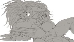 1boy bara_tiddies blush brother_and_sister bulge bulge_through_clothing deity demigod demigoddess elden_ring female femdom fromsoftware greyscale half_siblings heels hetero heterosexual incest leash leash_and_collar leash_pull long_hair long_hair_male malenia_blade_of_miquella muscular muscular_male pec_grasp pec_squeeze shadderfans shirt_open siblings starscourge_radahn