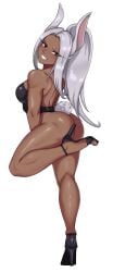 1girls ass athletic_female big_ass breasts bunny_ears bunny_tail dark-skinned_female eye_contact female female_only high_heels kemonomimi leotard long_hair looking_at_viewer miruko my_hero_academia plump_ass ponytail red_eyes rumi_usagiyama shadertoons sideboob slim_waist solo thick_thighs white_background white_hair wide_hips