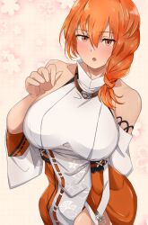 1girls alternate_costume bare_shoulders bare_thighs breasts collarbone cosplay crossover detached_sleeves female female_only fire_emblem fire_emblem:_three_houses genshin_impact hair_between_eyes large_breasts leonie_pinelli looking_at_viewer nintendo open_mouth orange_eyes orange_hair short_hair side_ponytail solo thighs toshimasa yae_miko_(cosplay)