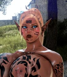 3d bdo bimbo black_desert_online breasts elf elves female huge_breasts piercing tattoo