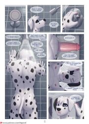 2022 anthro bifurcation black_body black_fur blue_eyes canid canine canis comic dalmatian domestic_dog english_text fur genitals hi_res inner_monologue male mammal mike_(sigma_x) monologue multicolored_body multicolored_fur page_6 penis sigma_x solo spots spotted_body spotted_fur text url white_body white_fur