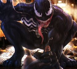 2boys 3d alien balls cum_drip dick ejaculation erection gay handjob long_tongue male male/male male_only marvel marvel_comics penis smooth_skin symbiote venom venom_(marvel) yaoi