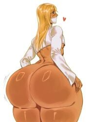 ambiguous_gender ass blonde_hair blue_eyes dark_skin large_ass lesox222 looking_at_viewer looking_back original thick_thighs thighs white_background wide_hips