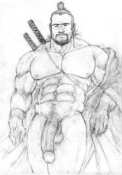 abs asian asian_male big_penis kamui_jack muscles muscular muscular_male naked pecs samurai solo solo_focus solo_male