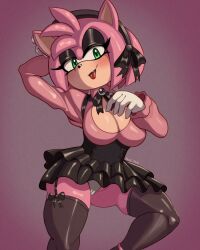 2d 2d_(artwork) 2d_artwork amy_rose axel_hell big_breasts black_eyeshadow black_lipstick black_nose black_skirt boob_window bow corset eyelashes female female_focus female_only goth goth_girl green_eyes half-closed_eyes lipstick panties pink_background pink_clothing pink_fur sega skirt sonic_(series) sonic_the_hedgehog_(series) stockings thick_hips thick_legs thick_thighs thin_waist tongue tongue_out