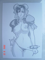 breasts chun-li daikon_(artist) female pointy_chin pussy_wedgie straight_hair street_fighter tagme undressing