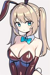 ai_generated bangs big_breasts bowtie bowtie_collar breasts bunny_ears bunny_girl bunnysuit elbow_gloves female female_only fully_clothed indie_virtual_youtuber light_brown_hair neuro-sama pixai red_bunnysuit red_gloves simple_background streamer turquoise_eyes twintails upper_body virtual_youtuber